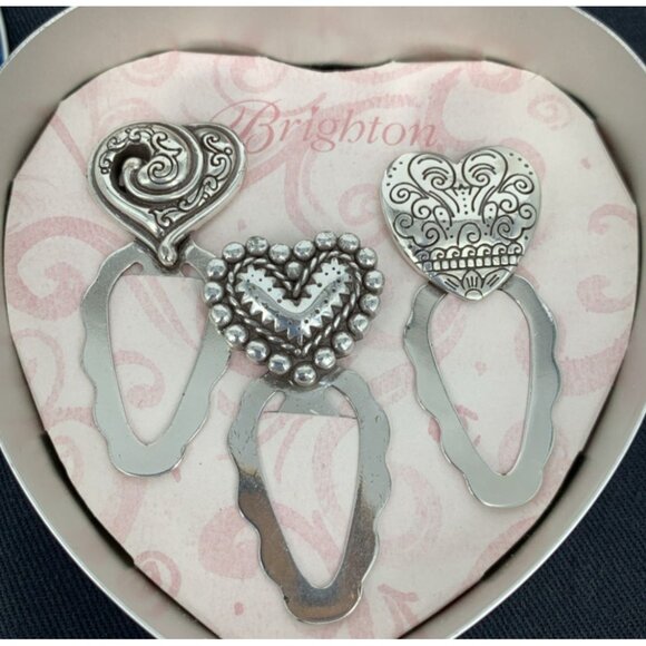 Brighton Set of 3 Heart Metal Bookmarks Pagemarker in Tin New Silver Plate New - Picture 3 of 7